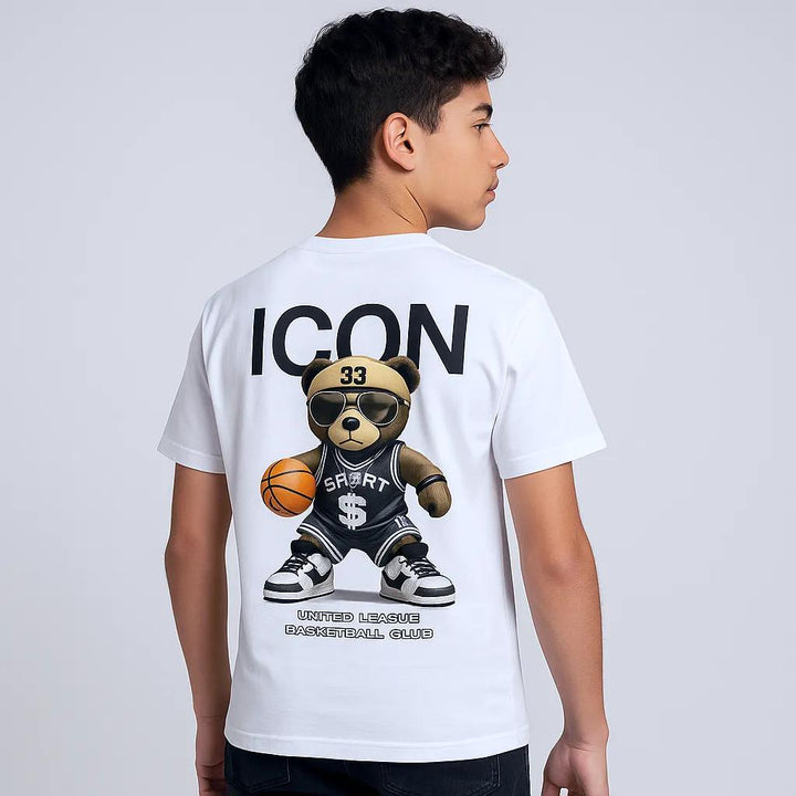 ICON shirt met basketbal beer print wit
