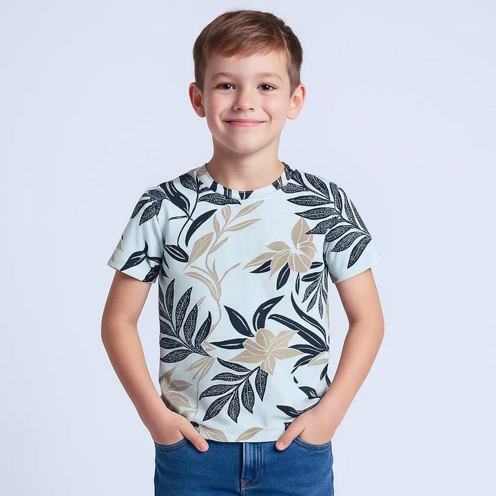 Beige shirt met bladerenprint