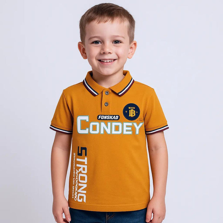 Oranje poloshirt jongens met stoere print