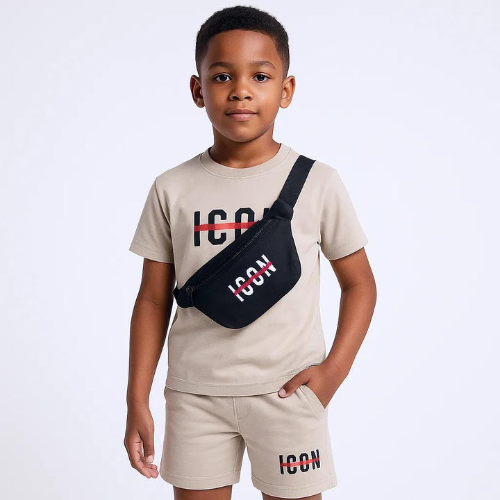 Beige jongensset met tas ICON print