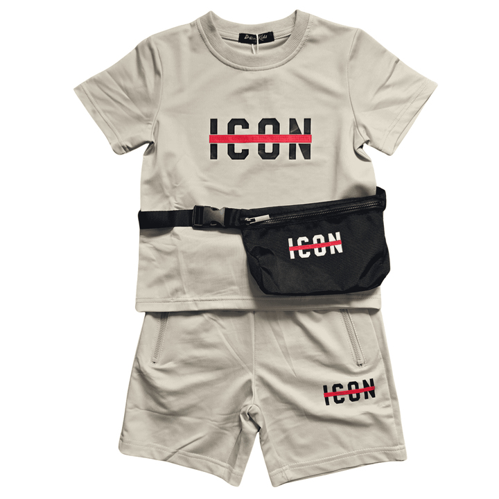 Beige jongensset met tas ICON print