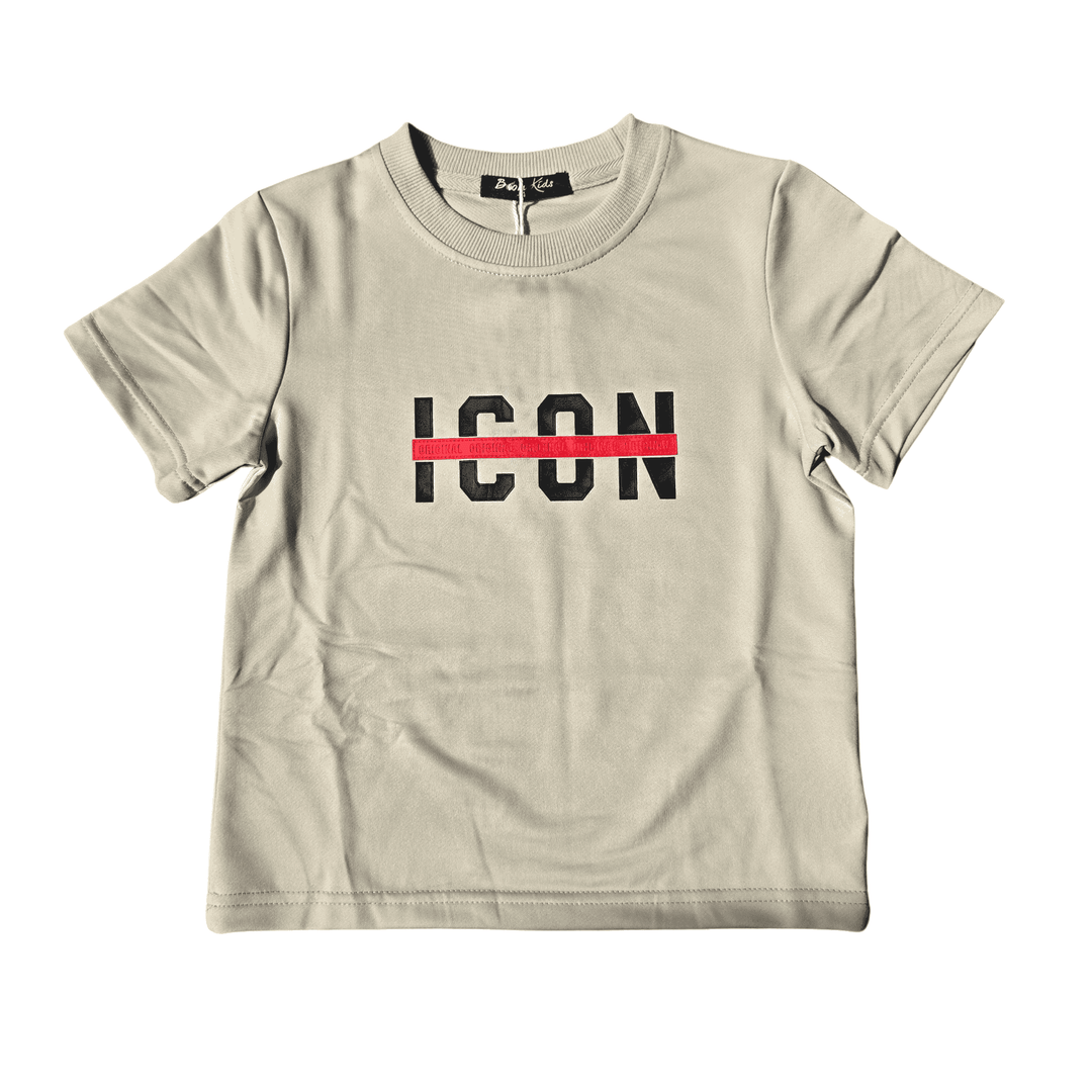 Beige jongensset met tas ICON print