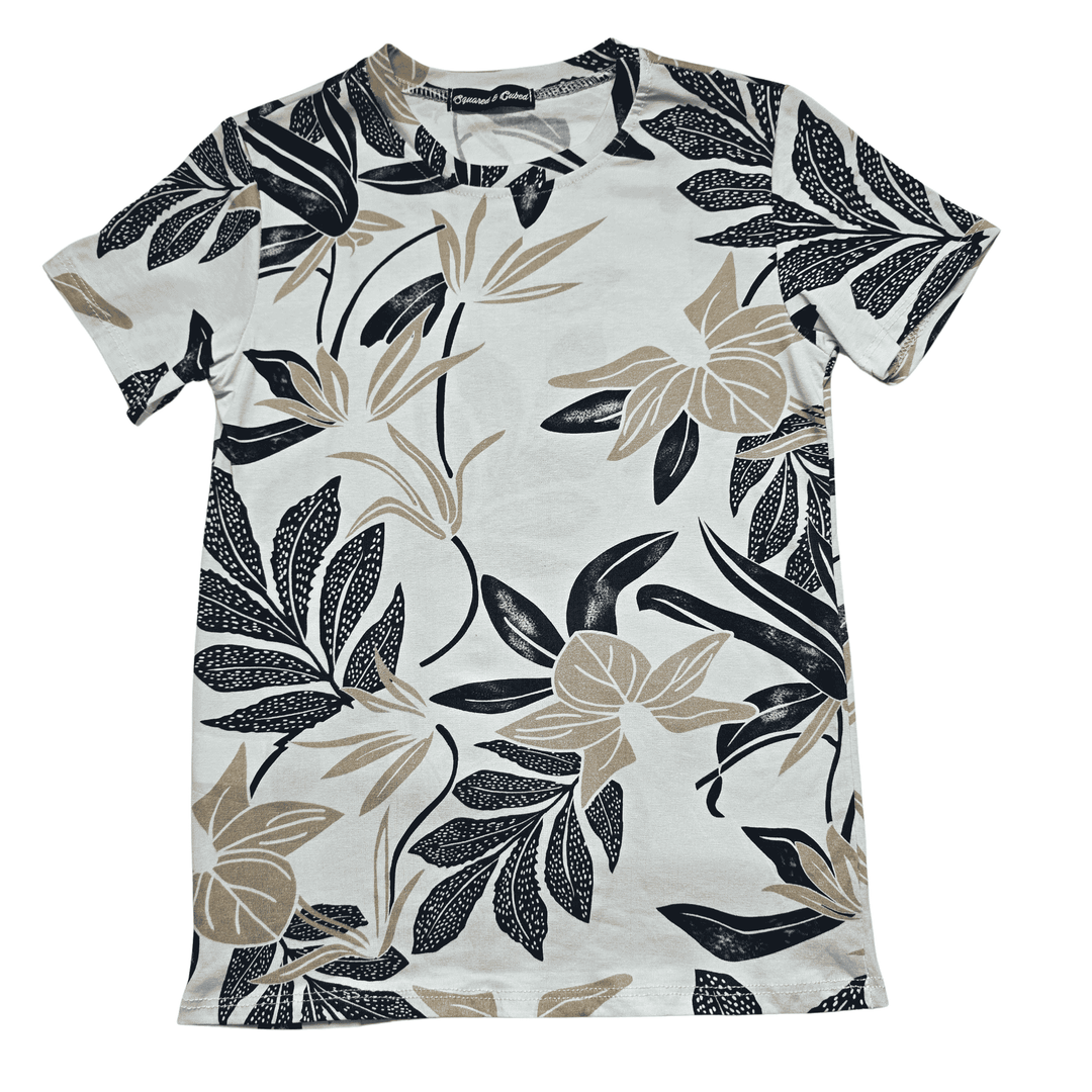Beige shirt met bladerenprint