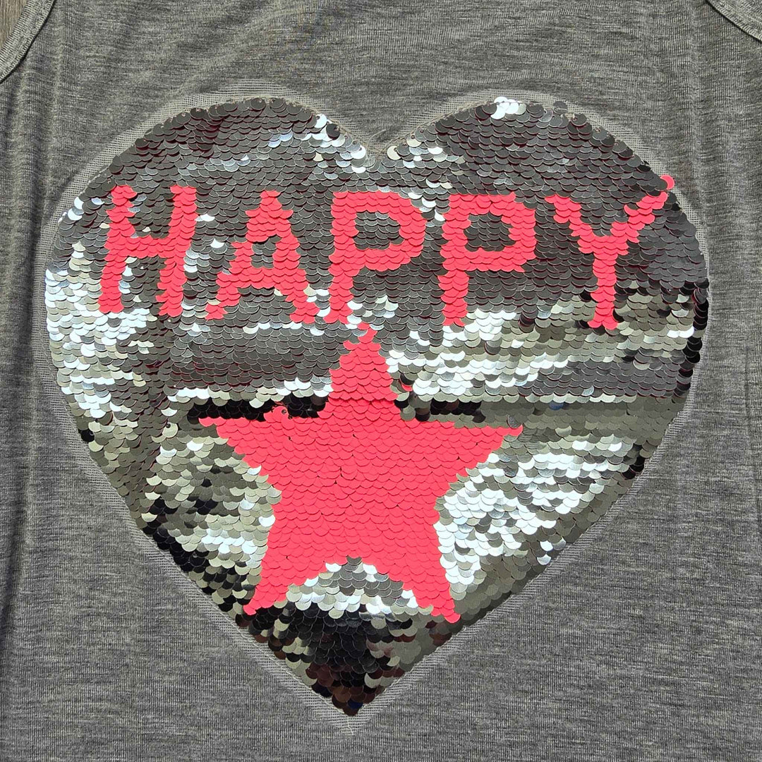 Grijs jurkje met HAPPY paillettenhart