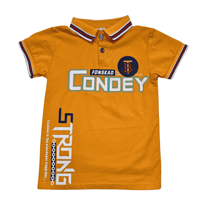 Oranje poloshirt jongens met stoere print